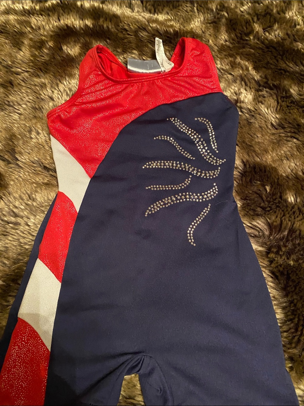 Girls Navy and Red Dance Costume Leotard with Rhinestone Accent